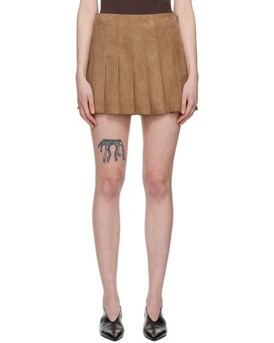 Stand Studio Mini-jupe brun clair en suède à plis - Multicolore
