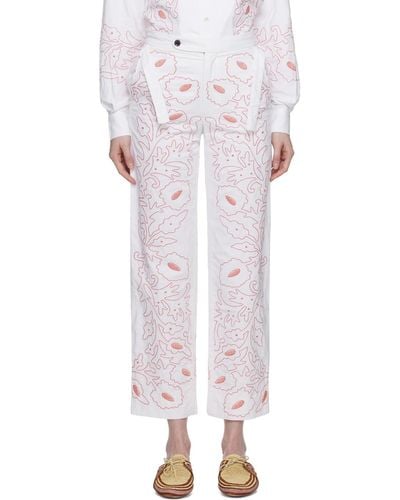 Bode White Embroidered Pants