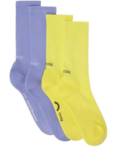 Socksss Ensemble de deux paires de chaussettes jaunes et bleues