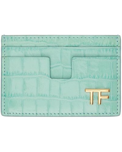 Tom Ford Porte-cartes bleu gaufré façon croco à ferrure à logo - Vert