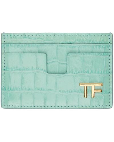 Tom Ford Blue Shiny Stamped Croc Tf Card Holder - Green
