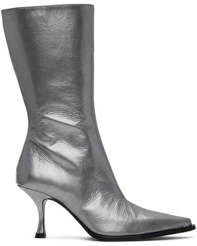 Acne Studios Silver Leather Heel Boots - Grey