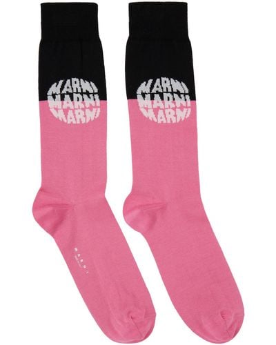 Marni Pink & Black Logo Socks