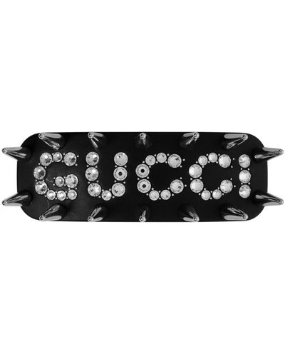 Gucci Barrette à cheveux noire à logo en pierres du rhin