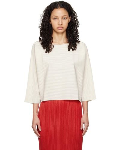 Pleats Please Issey Miyake Beige A-poc Long Sleeve T-shirt - Red