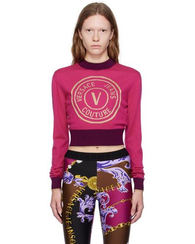 Versace Jeans Couture Pull rose à logo circulaire - Rouge