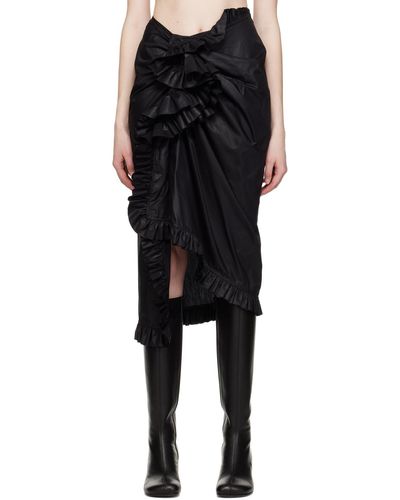 Dries Van Noten Black Ruffled Midi Skirt
