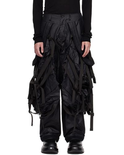 Julius Pantalon cargo noir à empiècements superposés de style sac à dos