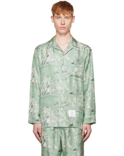Thom Browne Thom e chemise de pyjama verte à motif fleuri