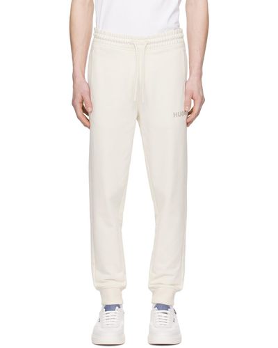HUGO Pantalon de survêtement blanc cassé à logo brodé - Neutre