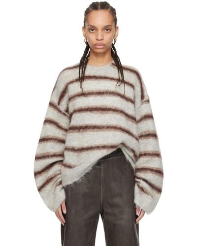 Acne Studios Grey & Burgundy Stripe Jumper - Brown