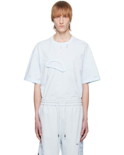 Feng Chen Wang T-shirt bleu à effet usé - Blanc