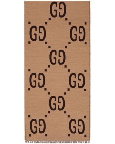 Gucci Beige & Brown Wool Jacquard gg Scarf - Natural
