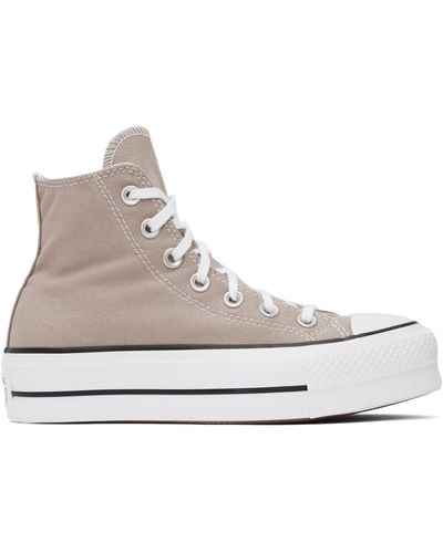 Converse Taupe Chuck Taylor All Star Lift Platform High Top Trainers - Black