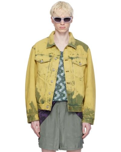 Dries Van Noten Green Garment-dyed Denim Jacket - Yellow