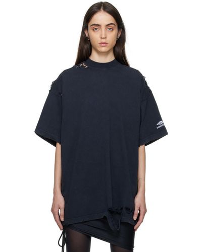 Balenciaga T-shirt noir à effet usé et à logo 3b sports - Bleu