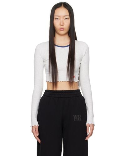 T By Alexander Wang Grey Cropped Long Sleeve T-shirt - Black