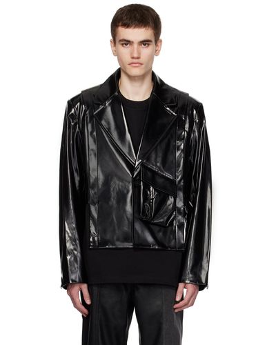 Feng Chen Wang Cropped Faux-leather Jacket - Black