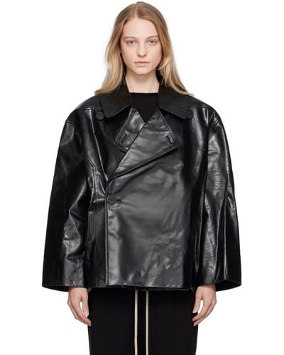 Rick Owens Black Cropped Drella Leather Jacket