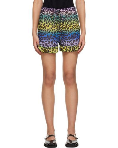 Ganni Multicolor Leopard Shorts - Blue