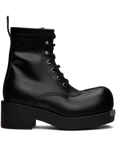 MM6 by Maison Martin Margiela Lace-up Leather Ankle Boots - Black