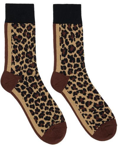 Sacai Brown Leopard Socks - Black