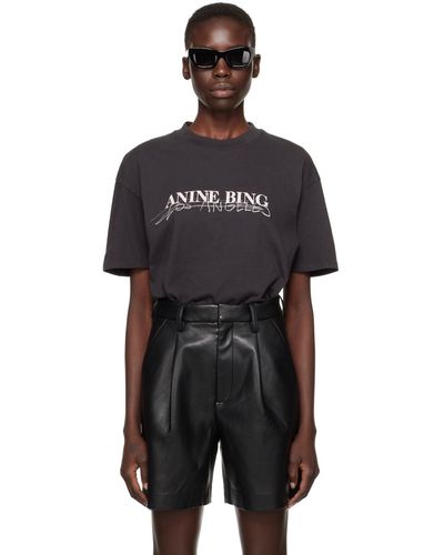 Anine Bing T-shirt walker noir à logos et à textes graphiques