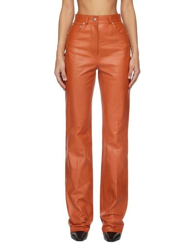 Ferragamo Orange Five-pocket Leather Trousers