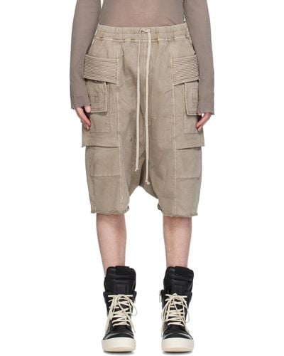 Rick Owens Off-white Creatch Cargo Pods Denim Shorts - Natural