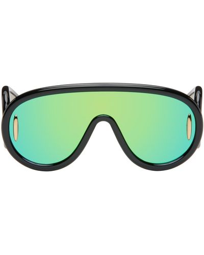 Loewe Black Wave Mask Sunglasses - Green