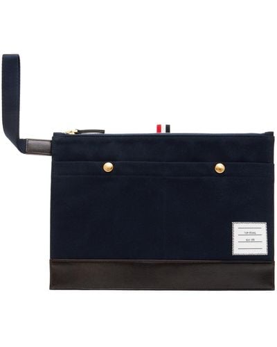 Thom Browne Navy Cotton Canvas Snap Pocket Pouch - Blue