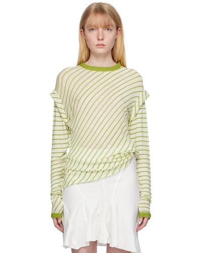 TALIA BYRE T-shirt à manches longues vert et blanc à rayures - Multicolore