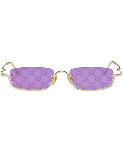 Gucci Lunettes de soleil rectangulaires dorées - Violet