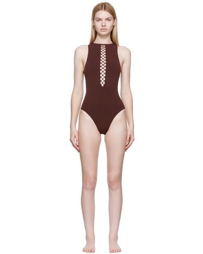 Alaïa Brown Corset One-piece Swimsuit - Multicolour