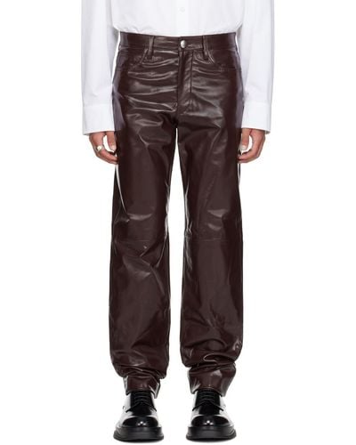 Jil Sander Burgundy Patent Leather Pants - Black