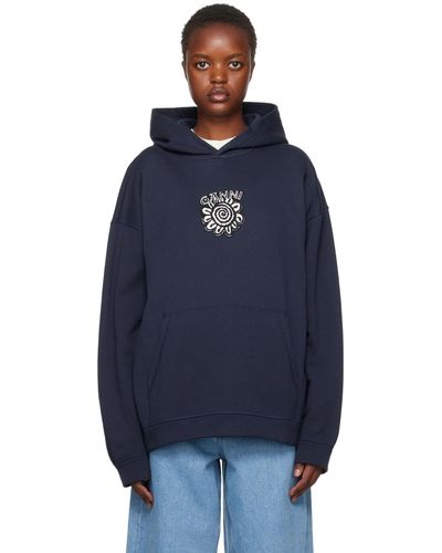 Ganni Navy Isoli Flower Hoodie - Blue