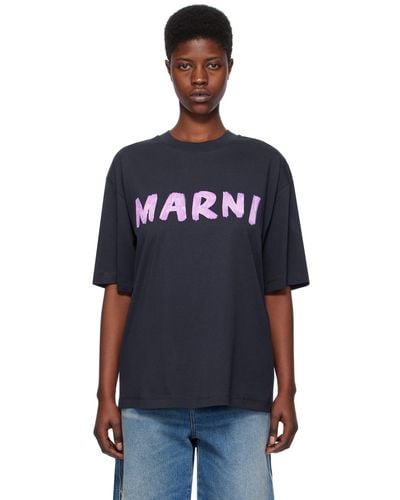 Marni ネイビー プリントtシャツ - ブラック