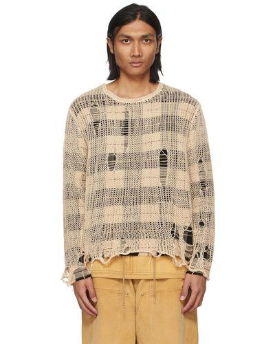R13 Beige Overlay Distressed Sweater - Multicolor