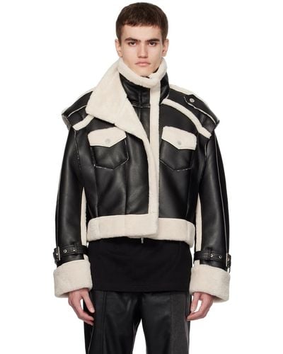 Feng Chen Wang Paneled Faux-leather Jacket - Black