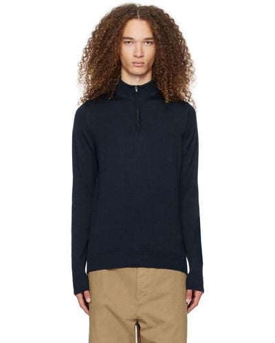 Sunspel Navy Half-zip Sweater - Blue
