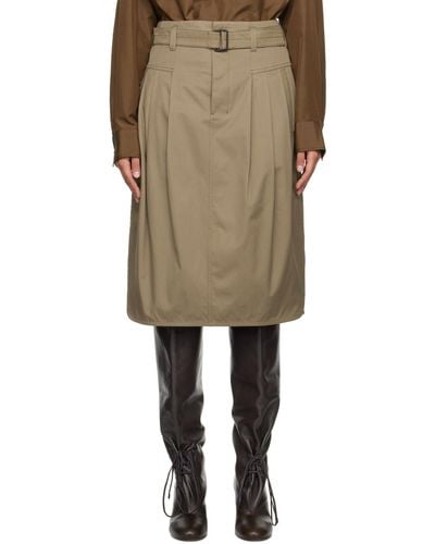 Lemaire Taupe Pleated Belted Midi Skirt - Natural