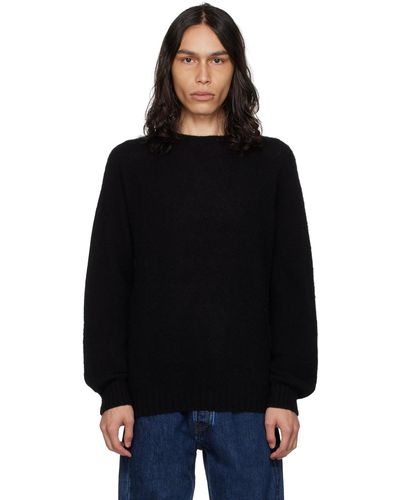 Drake's Pull noir en tricot brossé