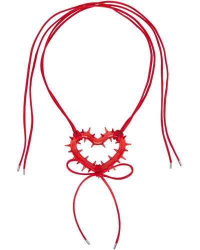 Hugo Kreit Collier rouge à pendentif graphique clouté