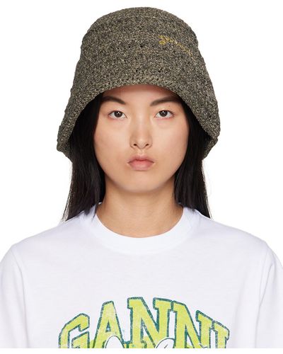 Ganni Black Crochet Bucket Hat - Gray