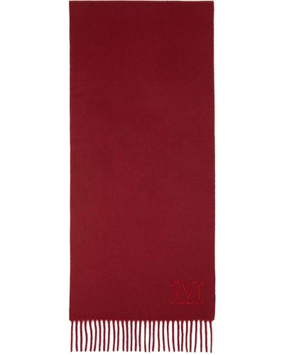 Max Mara Burgundy Cashmere Stole Embroidery Scarf - Red