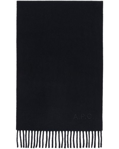 A.P.C. ネイビー Ambroise ロゴ刺繍 マフラー - ブラック