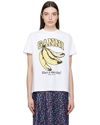 Ganni ホワイト Banana Tシャツ - マルチカラー