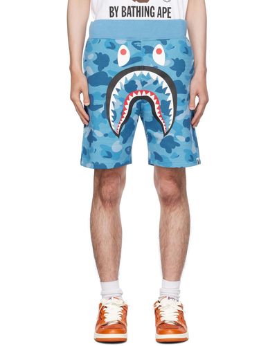 A Bathing Ape Honeycomb Camo Shark Shorts - Blue