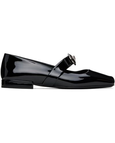 Versace Gianni Ribbon Open Patent Ballerina Flats - Black