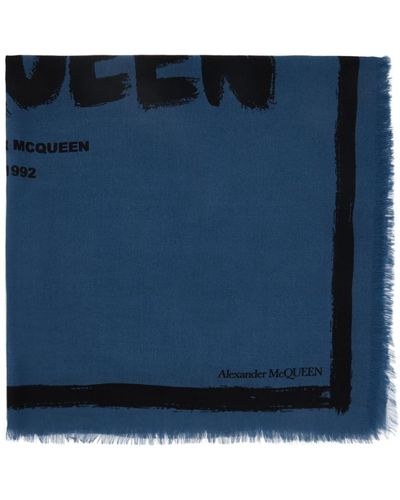 Alexander McQueen Foulard bleu à graffiti